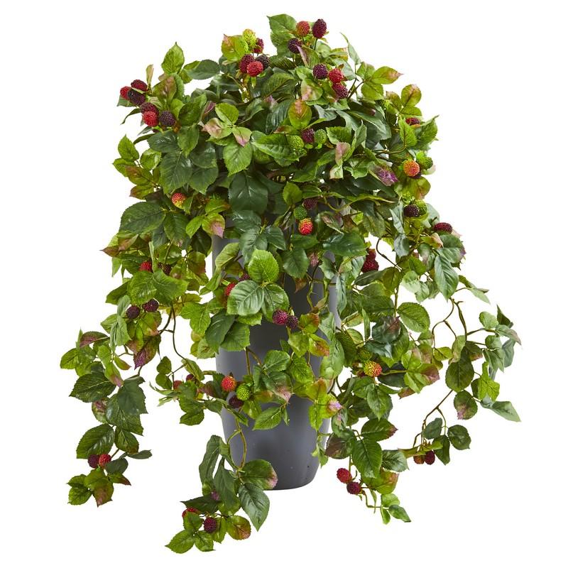 29"  Raspberry Artificial Plant in Gray Planter