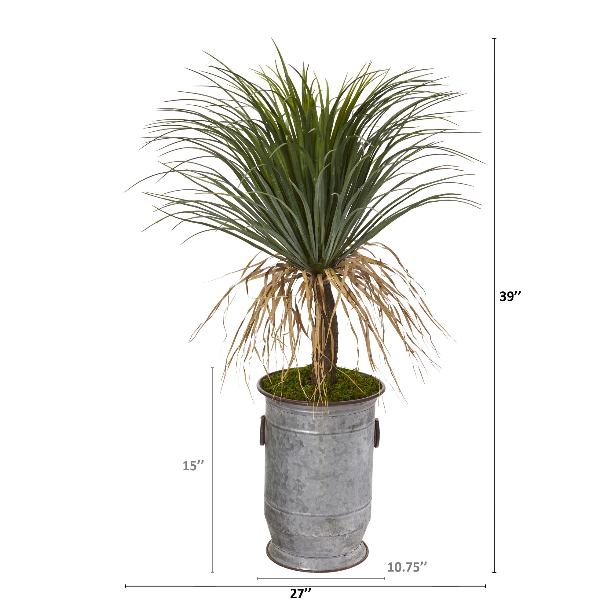 39" Pony Tail Palm Artificial Plant in Vintage Metal Planter