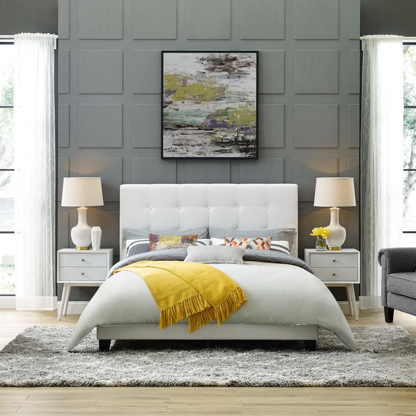 Melanie Tufted Button Upholstered Fabric King Platform Bed by Modway