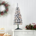 3' Flocked Pencil Artificial Christmas Tree w/ 50 Clear Lights & 132 Bendable