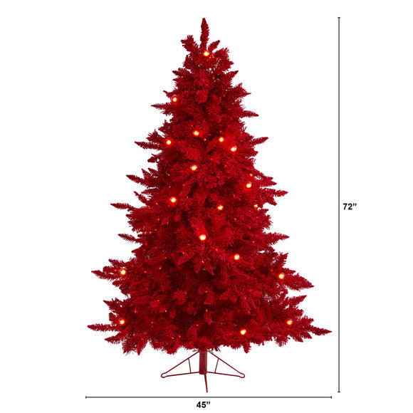 6' Red Flocked Fraser Fir Artificial Christmas Tree