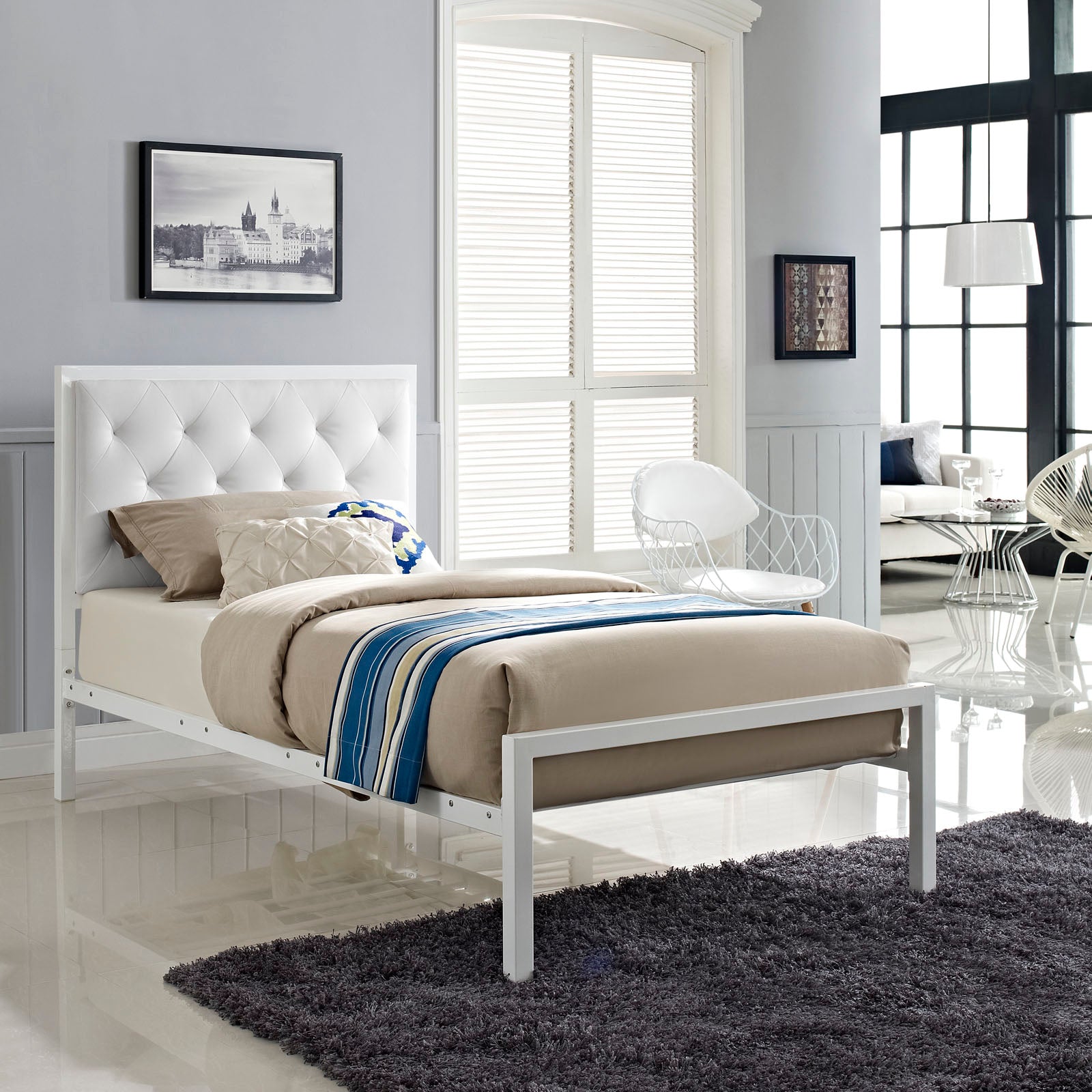 Mia Vinyl Twin Bed by Modway
