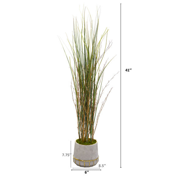41" Grass and Bamboo Artificial Plant in Planter with Gold Trimming