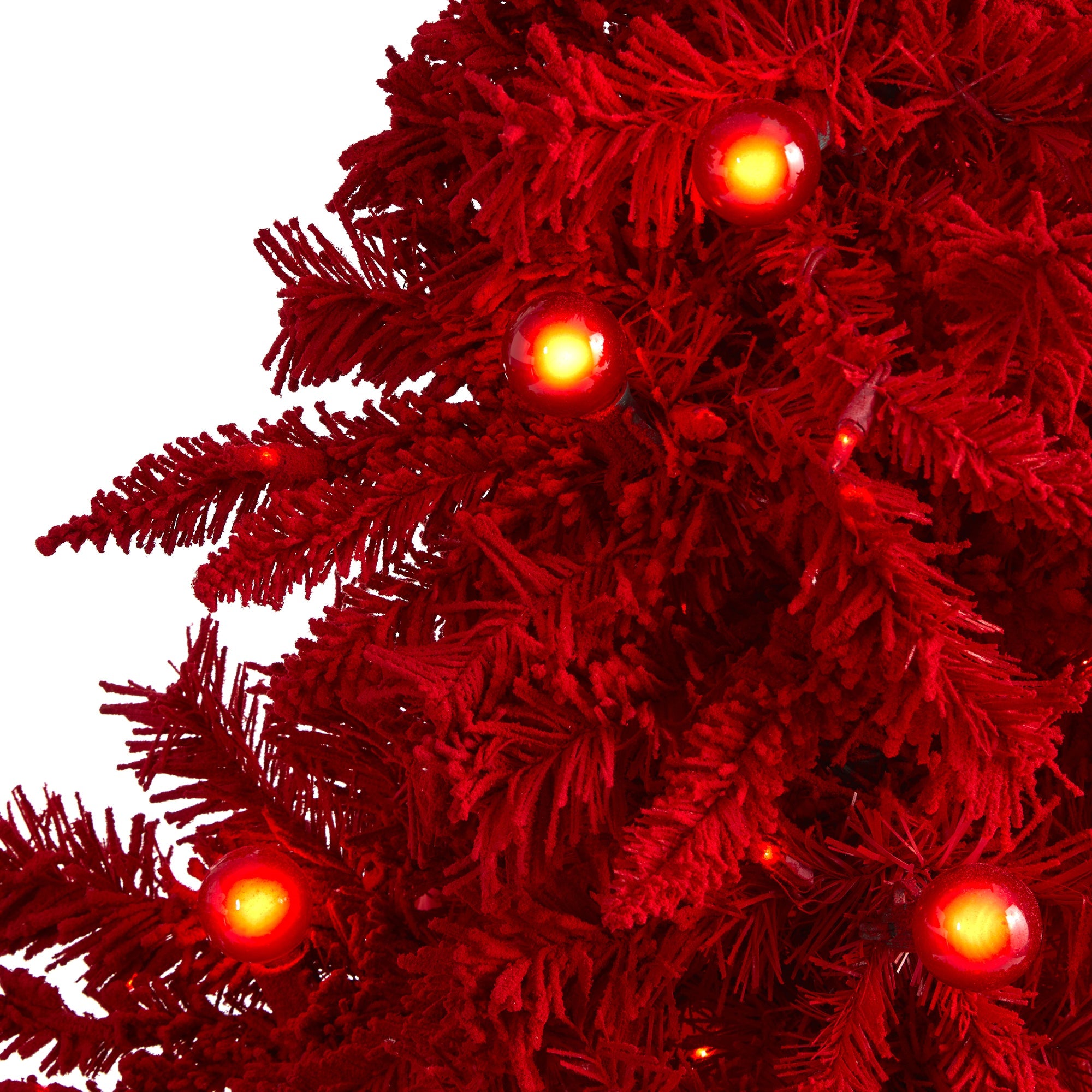 5' Red Flocked Fraser Fir Artificial Christmas Tree w/ 250 Red Lights