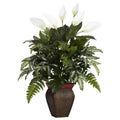 Mixed Greens w/Spathyfillum & Decorative Vase Silk Plant
