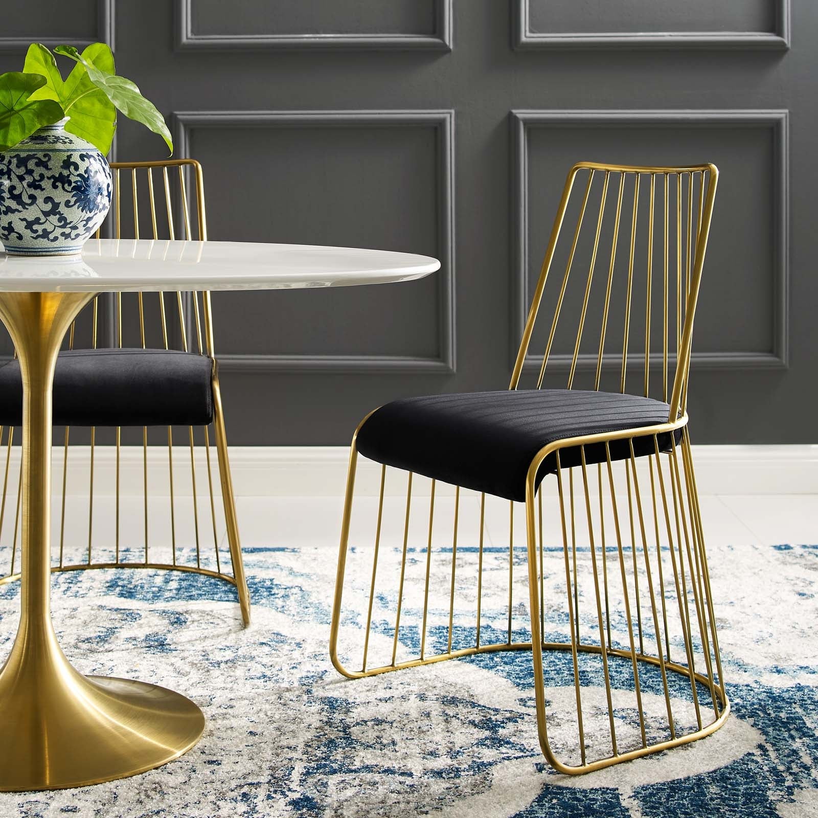 Rivulet Gold Stainless Steel Performance Velvet Dining Chair by Modway