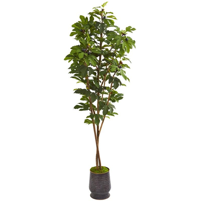 88"  Fig Artificial Tree in Ribbed Metal Planter