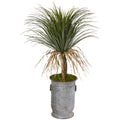 39" Pony Tail Palm Artificial Plant in Vintage Metal Planter