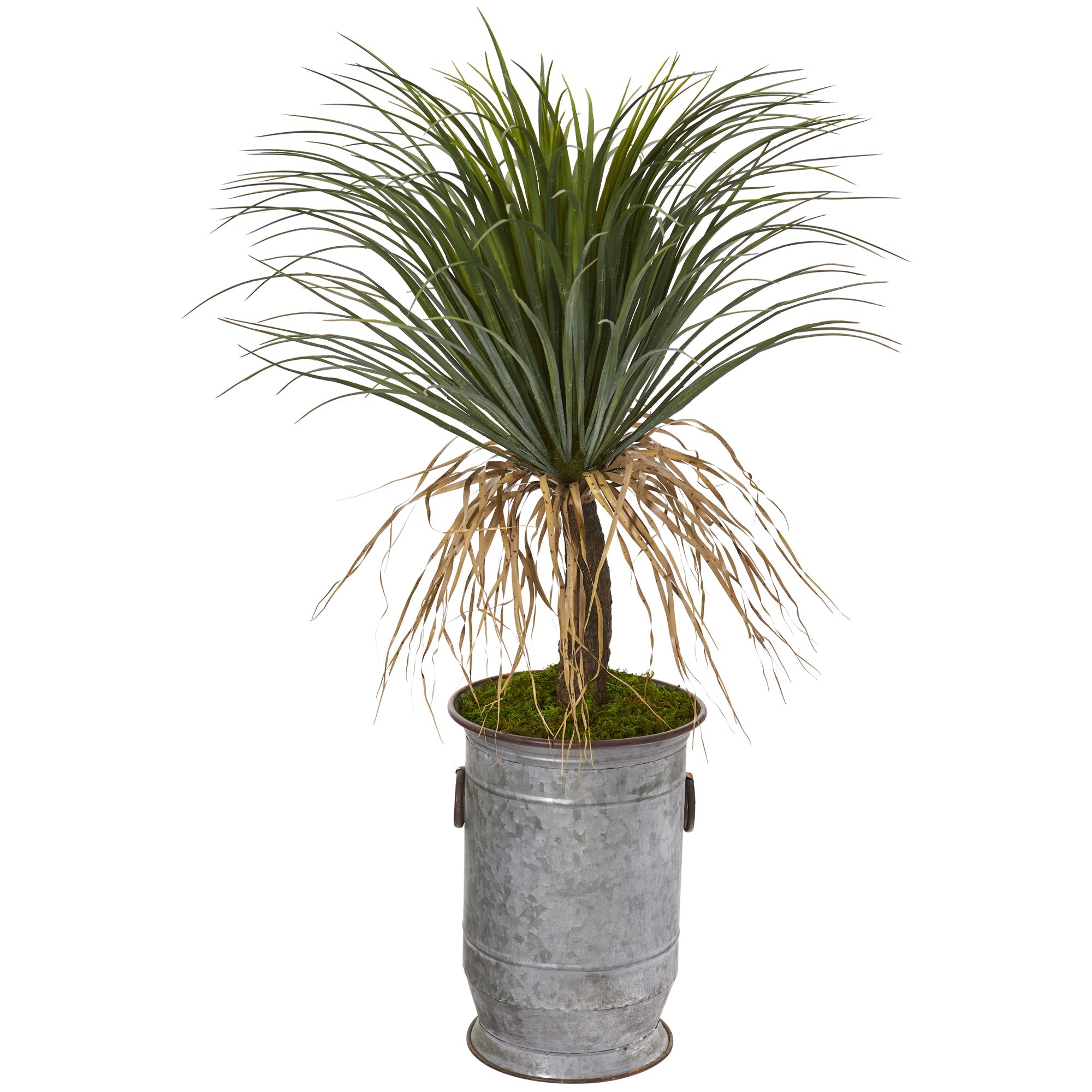 39" Pony Tail Palm Artificial Plant in Vintage Metal Planter