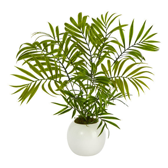 14" Mini Areca Palm Artificial Plant in White Planter
