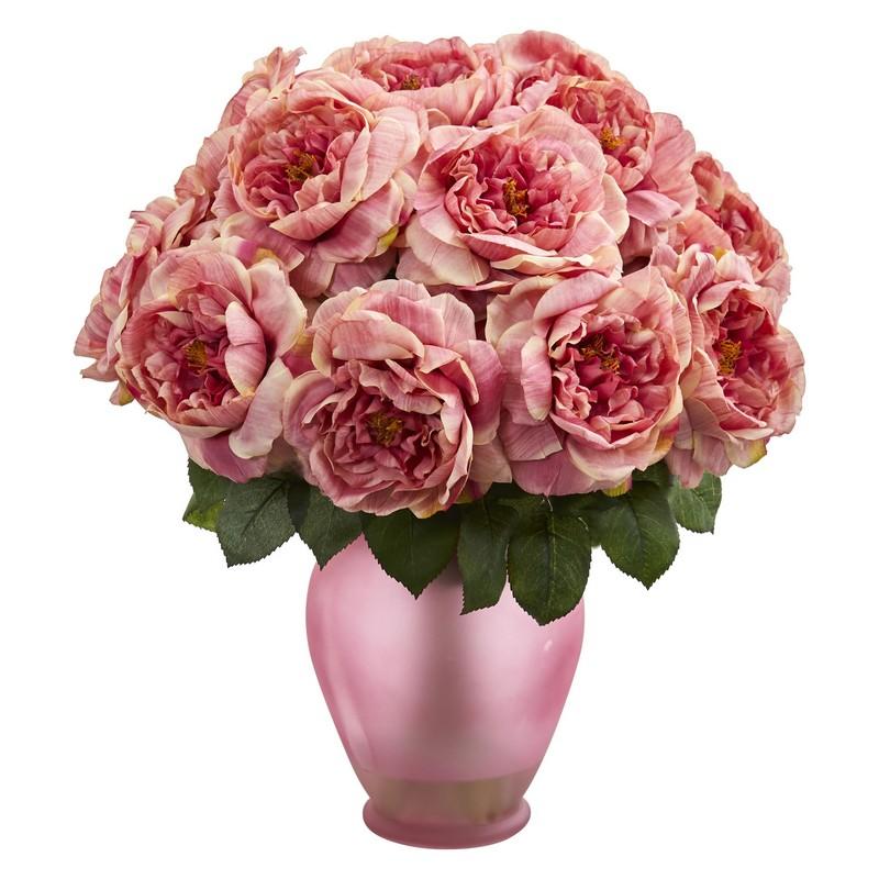 Rose Artificial Arrangement in Rose Colored Vase