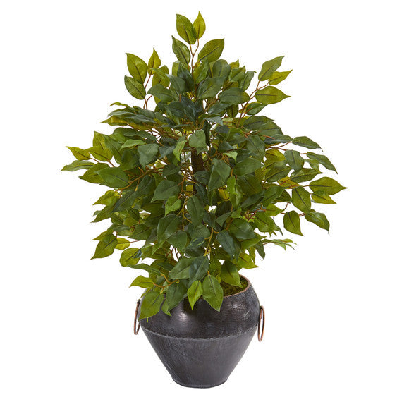 18" Mini Ficus Artificial Tree in Metal Bowl