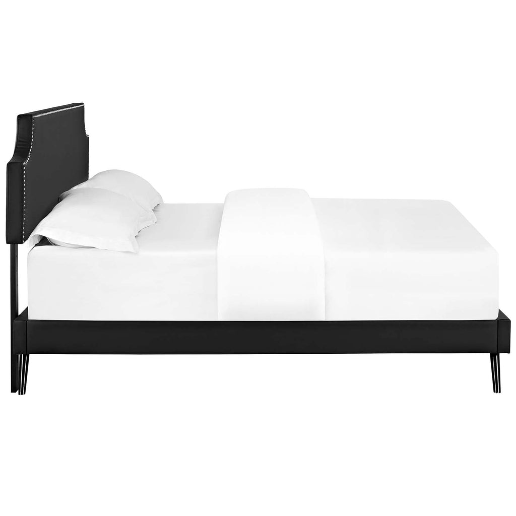 Corene Queen Vinyl Platform Bed with Round Splayed