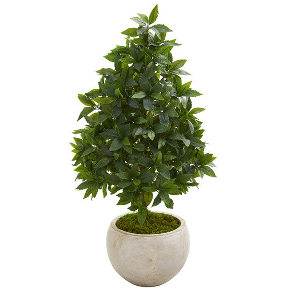 33" Sweet Bay Cone Topiary Artificial Tree in Sand Colored Planter