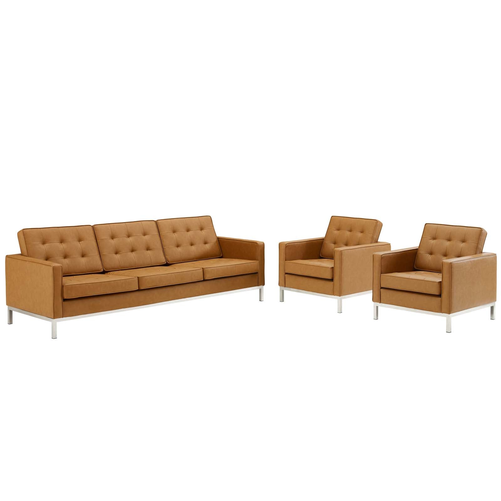 Loft 3-Piece Tufted Vegan Leather Furniture Set by Modway