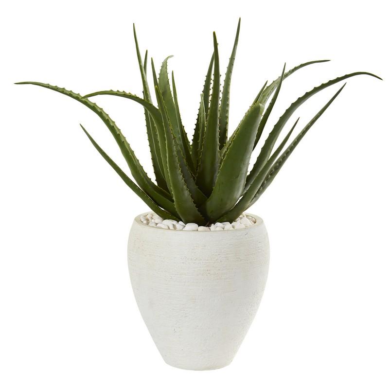 27"  Aloe Artificial Plant in White Planter