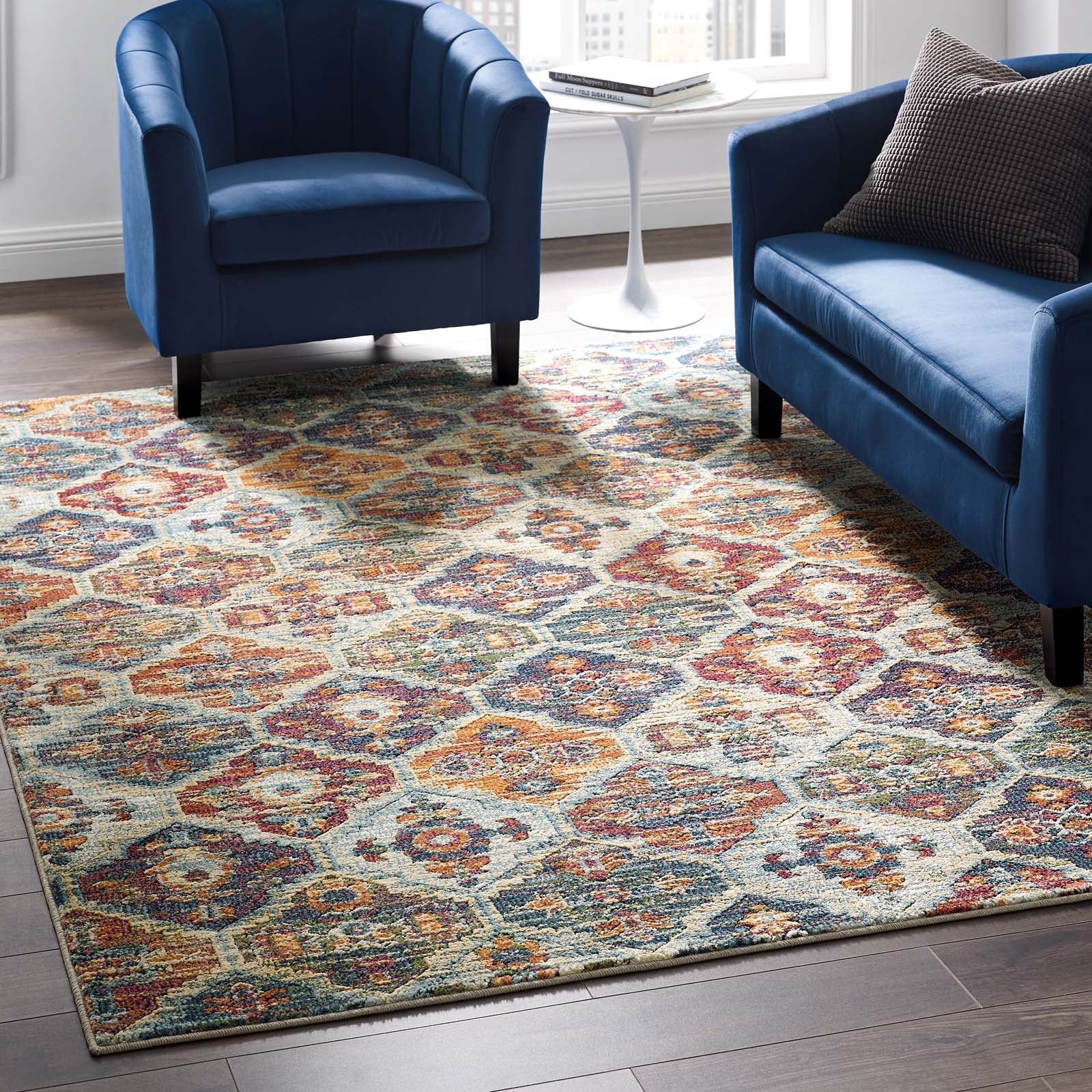 Tribute Azalea Distressed Vintage Floral Lattice 5x8 Area Rug by Modway