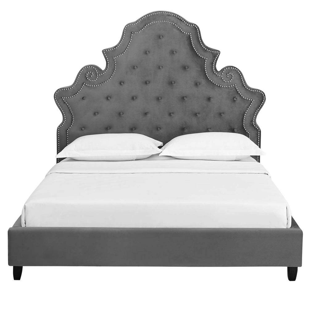 Valentina Tufted Nailhead Performance Velvet Queen Platform Bed by Modway