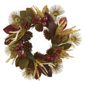 27"  Magnolia Leaf, Berry, Antler and Peacock Feather Artificial Wreath