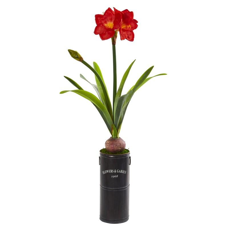 40"  Amaryllis Artificial Plant in Garden Planter