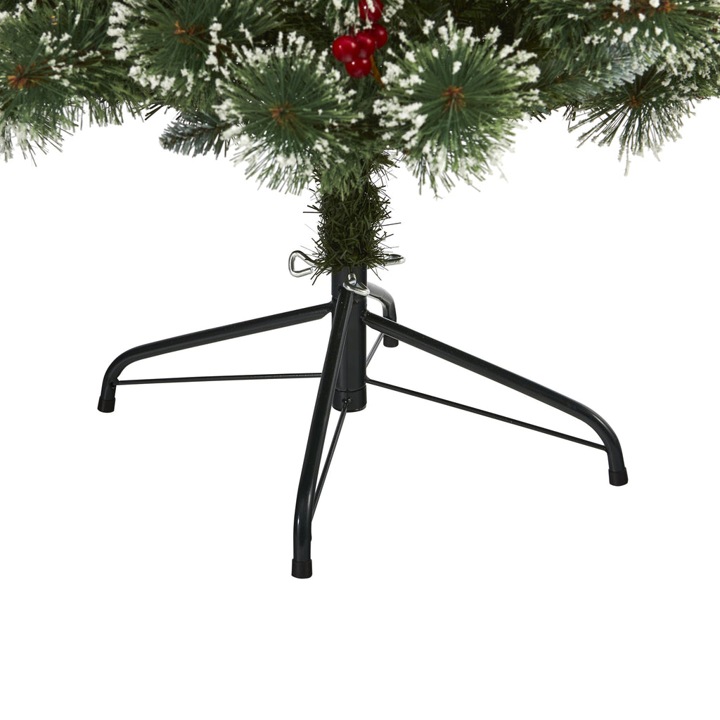 6' Frosted Swiss Pine Artificial Christmas Tree w/ 300 Clear LED Lights & Berrie