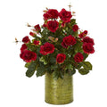 Garden Rose Artificial Arrangement in Metal Planter