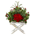 28"  Begonia and Holly Leaf Artificial Arrangement in Drawer Planter
