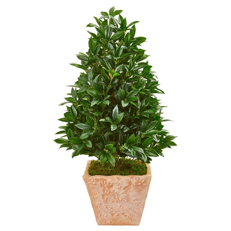 39"  Bay Leaf Cone Topiary Artificial Tree in Terra Cotta Planter UV Resistant