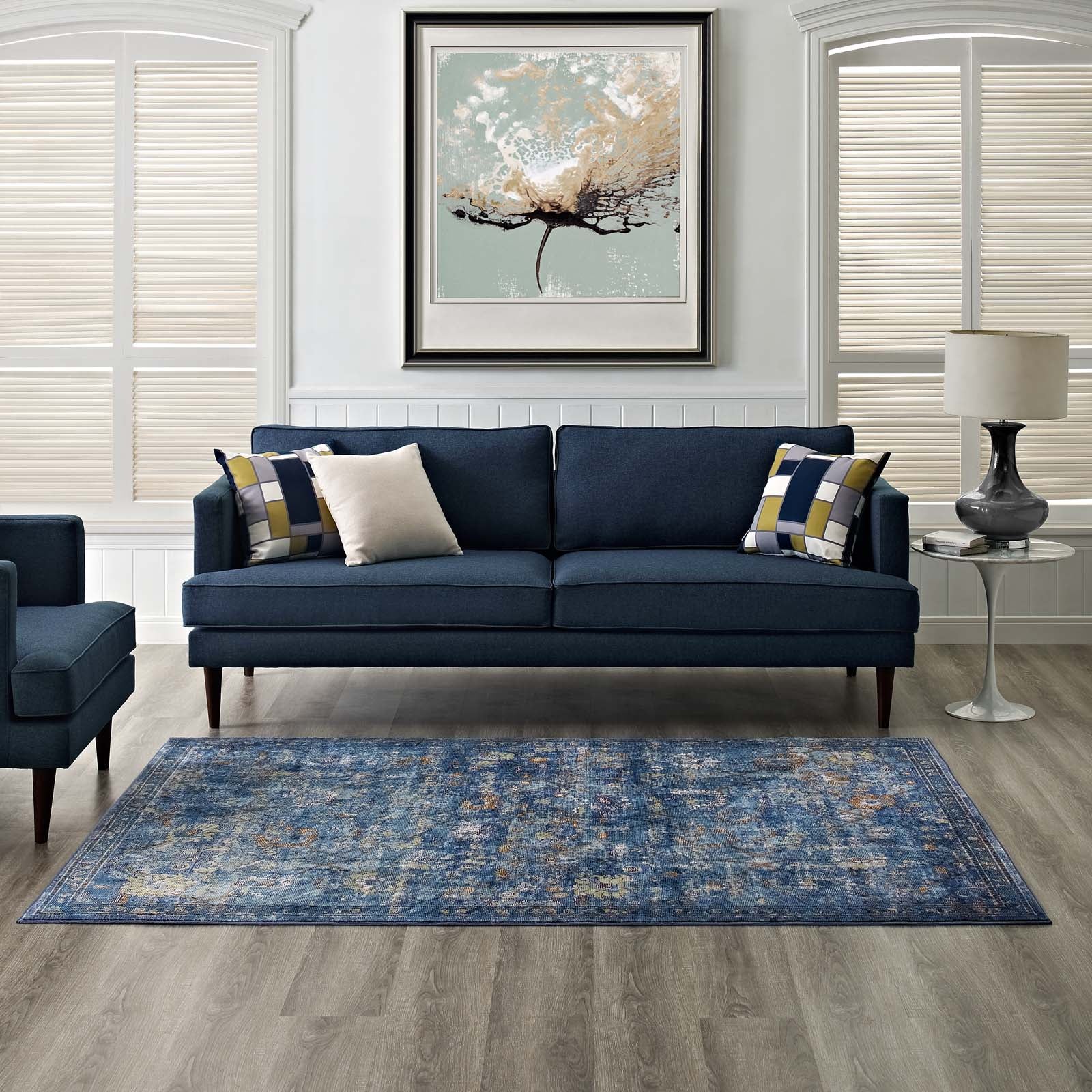 Minu Distressed Floral Lattice 4x6 Area Rug by Modway