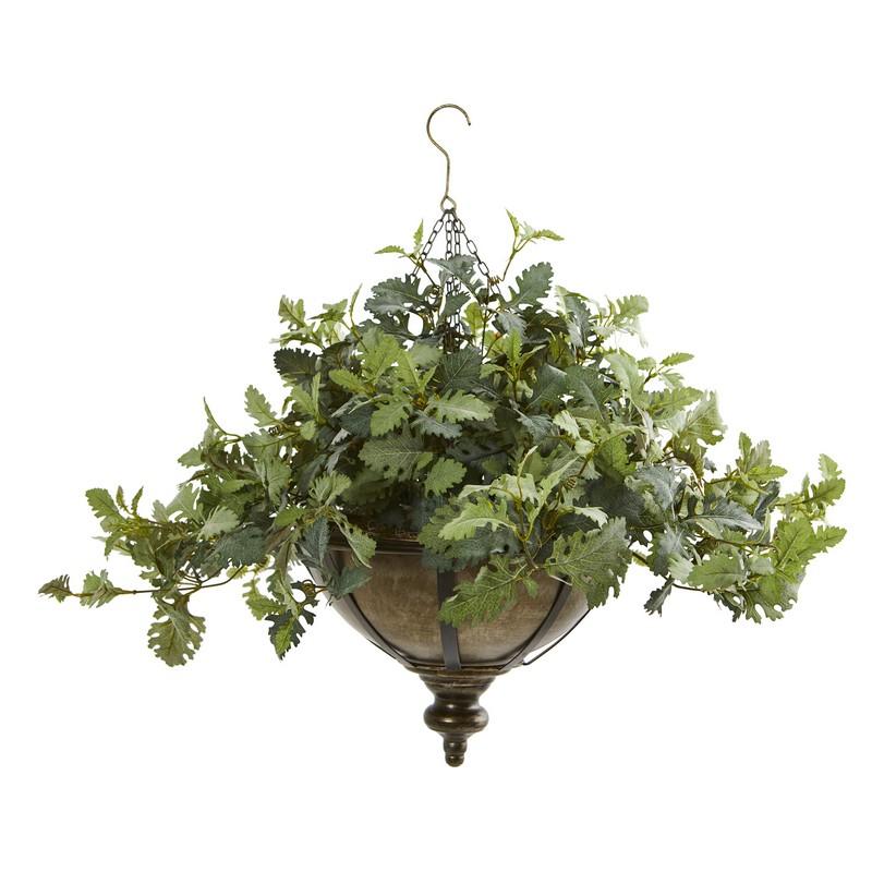 23"  Dusty Miller Artificial Plant in Hanging Bowl