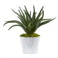 14"  Aloe Artificial Plant in White and Tin Embossed Planter