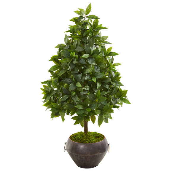 31" Sweet Bay Cone Topiary Artificial Tree in Metal Bowl