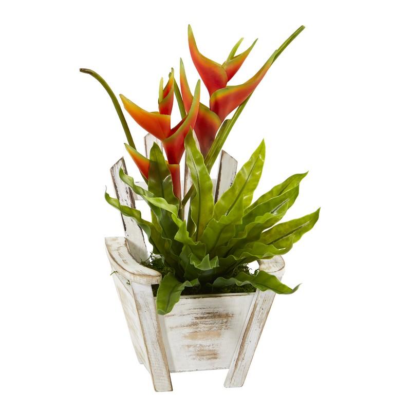 16" Heliconia and Birds Nest Fern Artificial Plant in Chair Planter