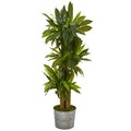 58" Corn Stalk Dracaena Artificial Plant in Black Embossed Tin Planter