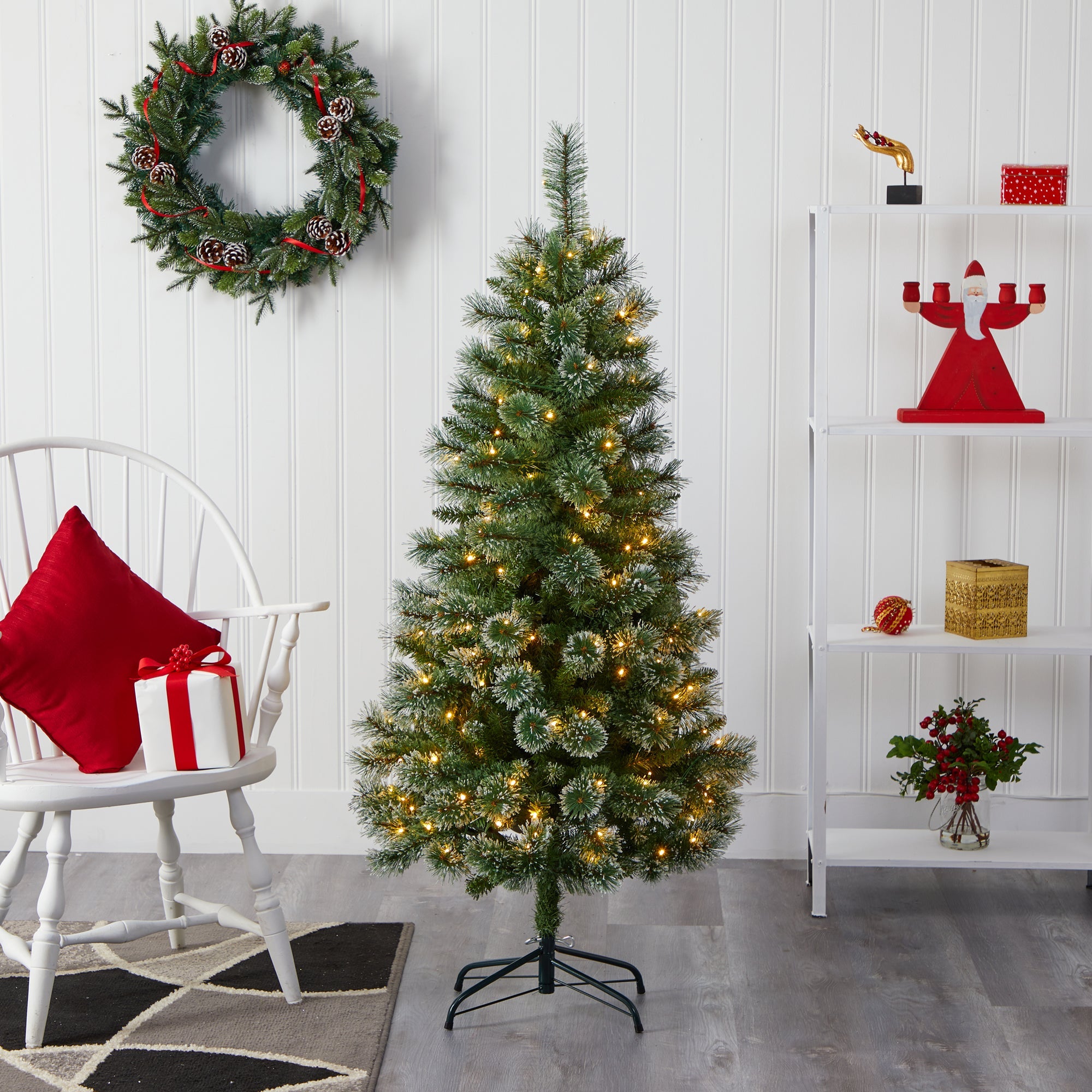5' Wisconsin Slim Snow Tip Pine Artificial Christmas Tree w/ 150 Clear LED Light