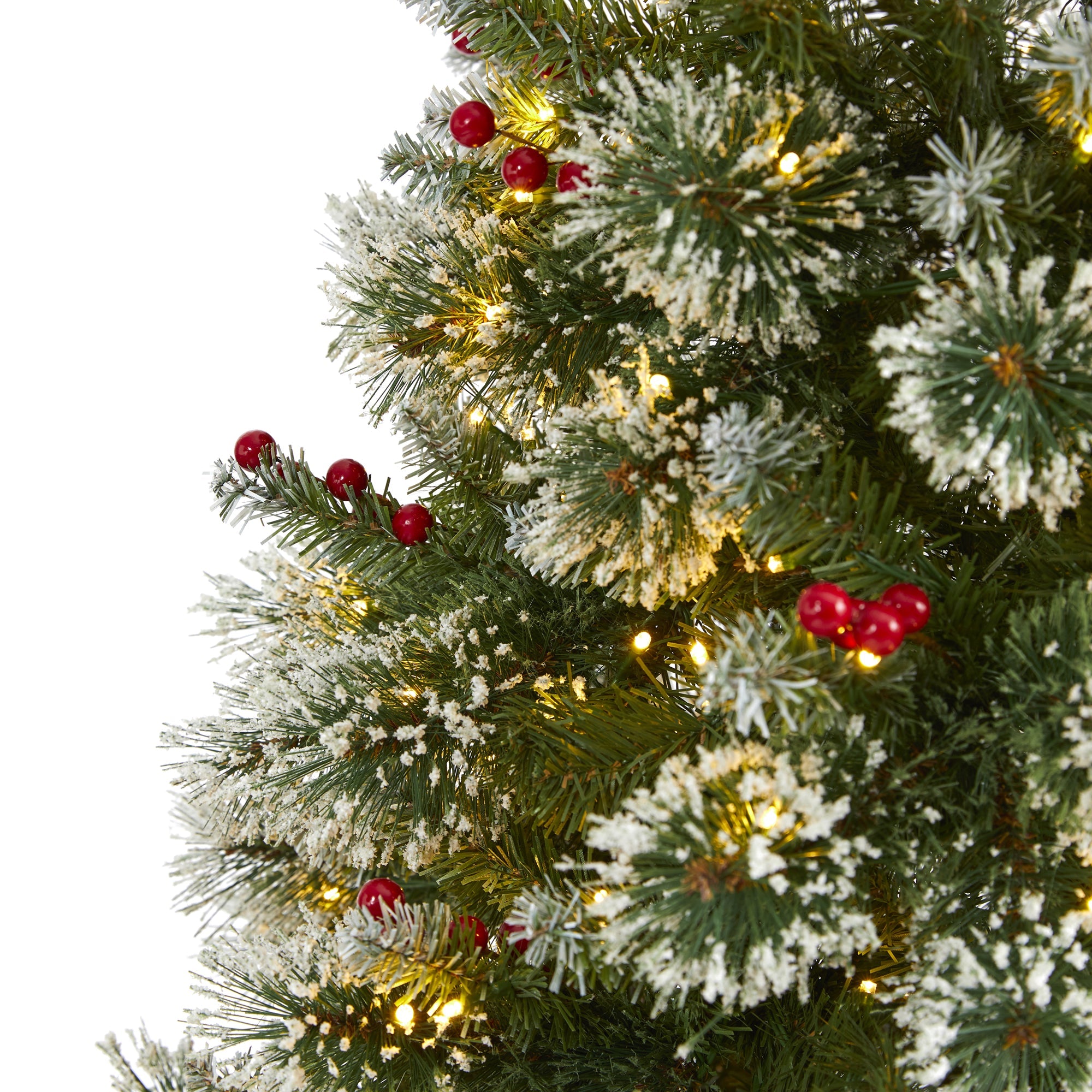 7' Frosted Swiss Pine Artificial Christmas Tree w/ 400 Clear LED Lights & Berrie