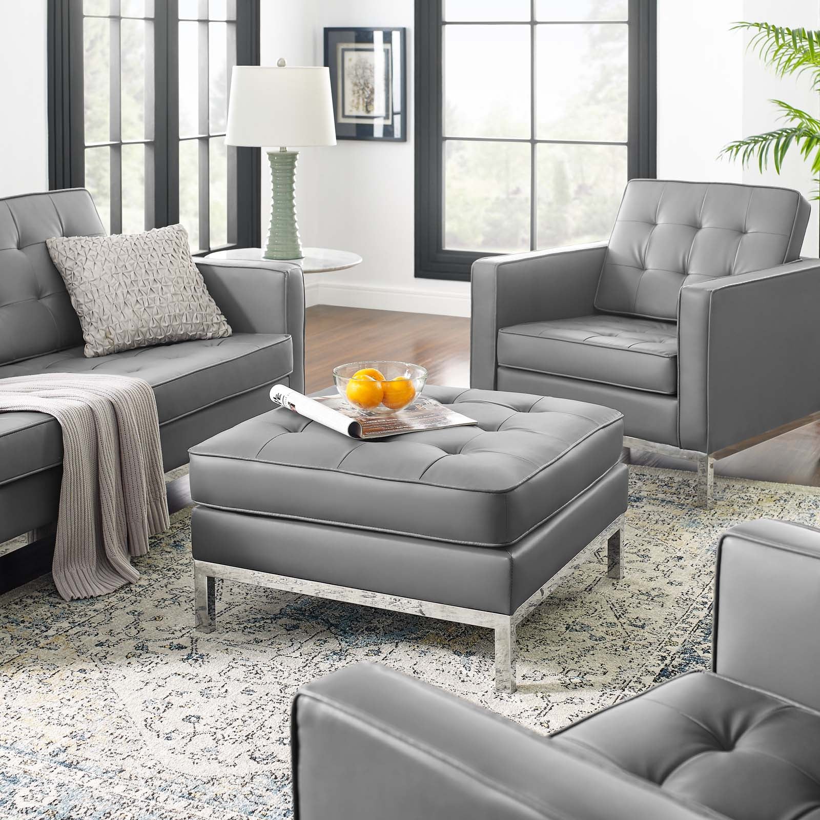 Loft Tufted Vegan Leather Ottoman by Modway