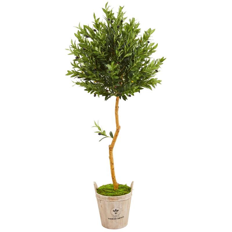 63" Olive Topiary Artificial Tree in Farmhouse Planter