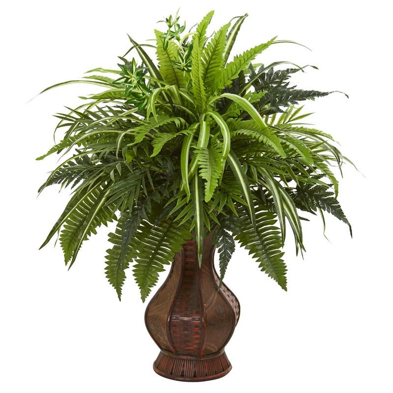 26"  Mixed Greens and Fern Artificial Plant in Decorative Planter