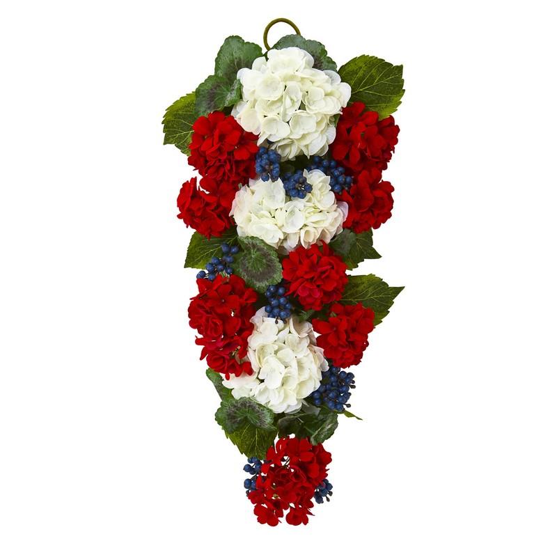 26"  Geranium and Blue Berry Artificial Teardrop