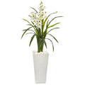 50"  Cymbidium Orchid Artificial Plant in White Tower Planter