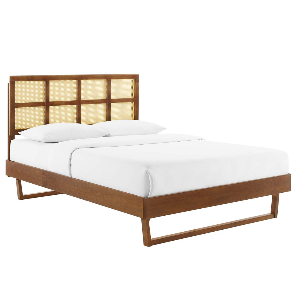 Sidney Cane and Wood Queen Platform Bed With Angular Legs by Modway