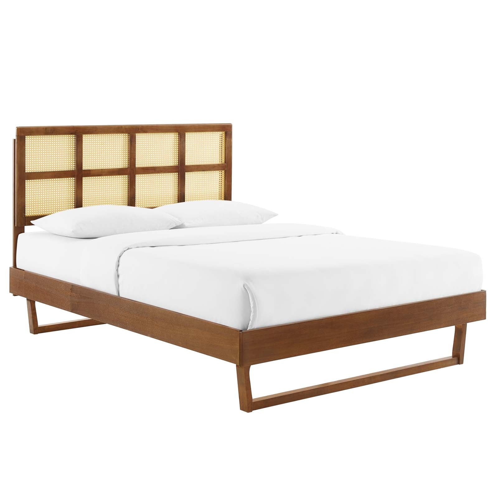 Sidney Cane and Wood Queen Platform Bed With Angular Legs by Modway