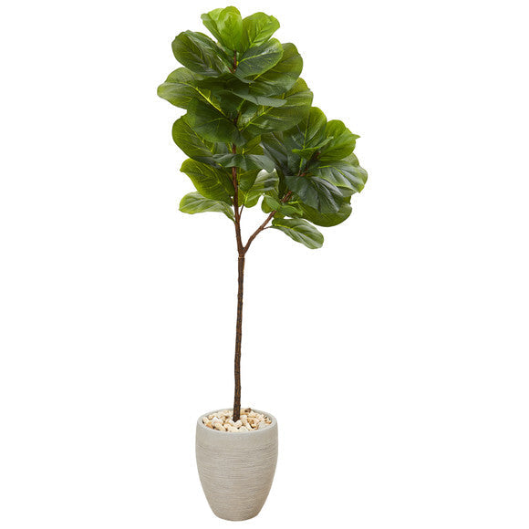5' Fiddle Leaf Artificial Tree in Sand Colored Planter