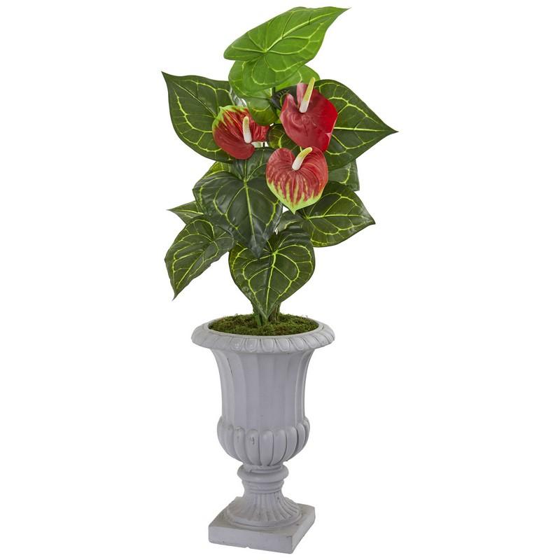 37"  Anthurium Artificial Plant in Decorative Urn (Real Touch)