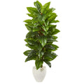 63" Large Leaf Philodendron Artificial Plant in White Planter (Real Touch)