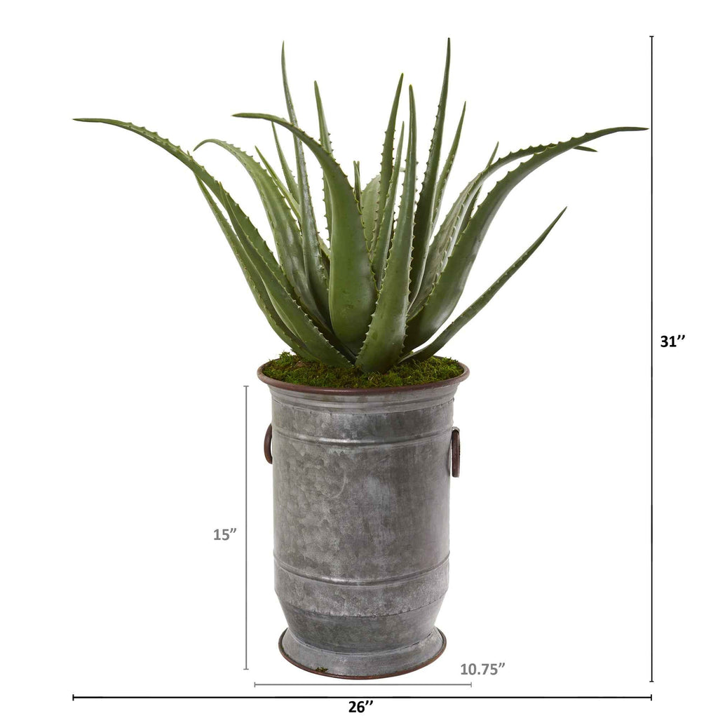 31" Aloe Artificial Plant in Metal Planter