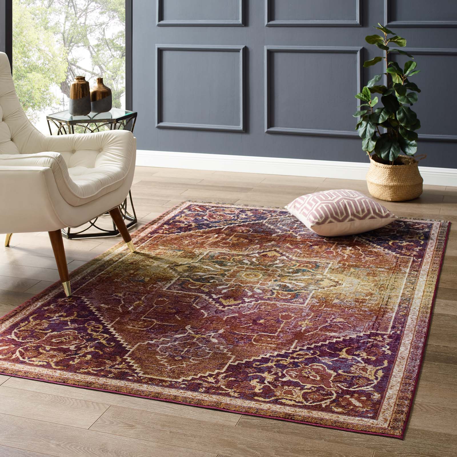 Success Kaede Transitional Distressed Vintage Floral Vintage Medallion 5x8 Area Rug by Modway