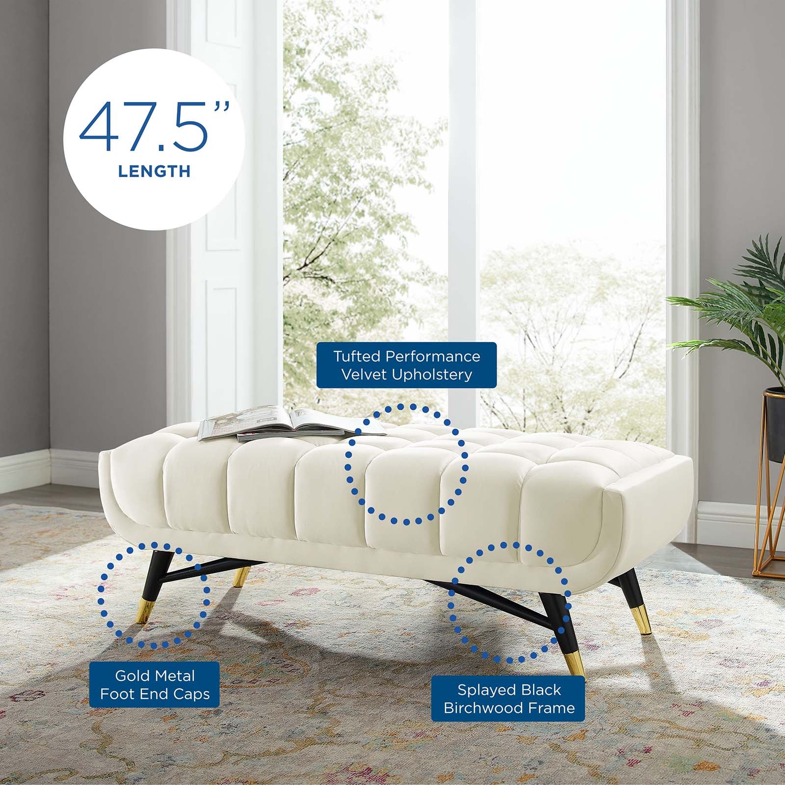 Adept 47.5" Performance Velvet Bench by Modway