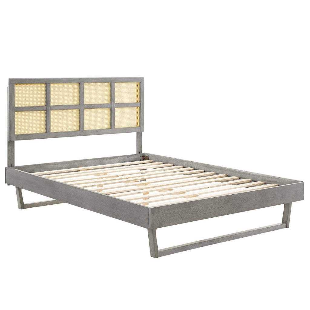 Sidney Cane and Wood Full Platform Bed With Angular Legs by Modway
